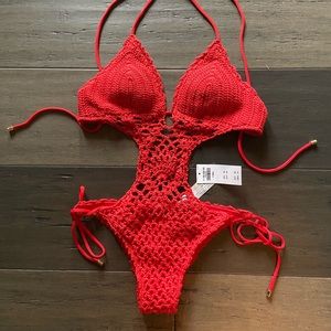 Abercrombie Red Crochet One Piece